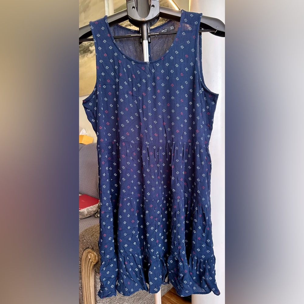 Chic Navy Patterned Sleeveless Midi Dress